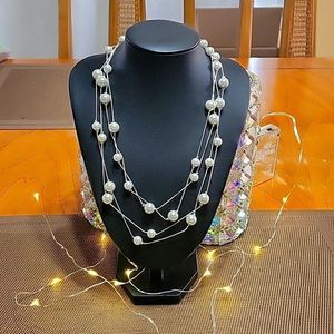 FAUX PEARL STATION STATEMENT NECKLACE